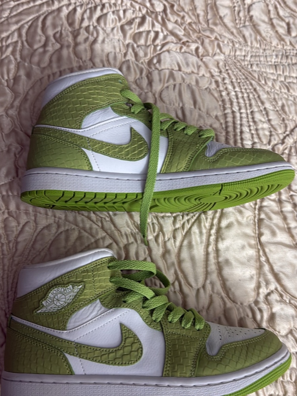 Air Jordan 1 Mid Lime Green & White Sneakers